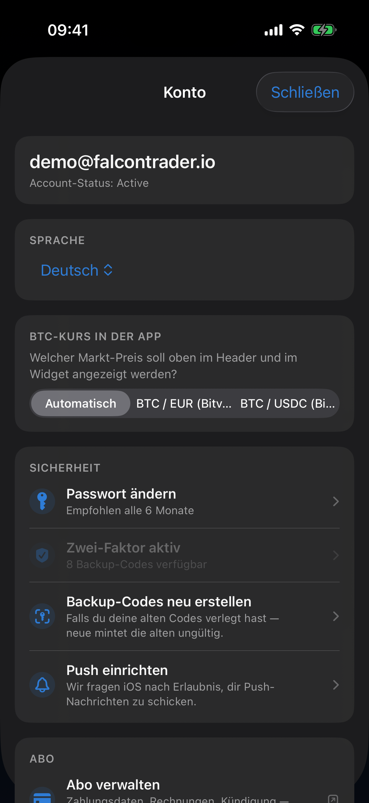 Profil-Bildschirm