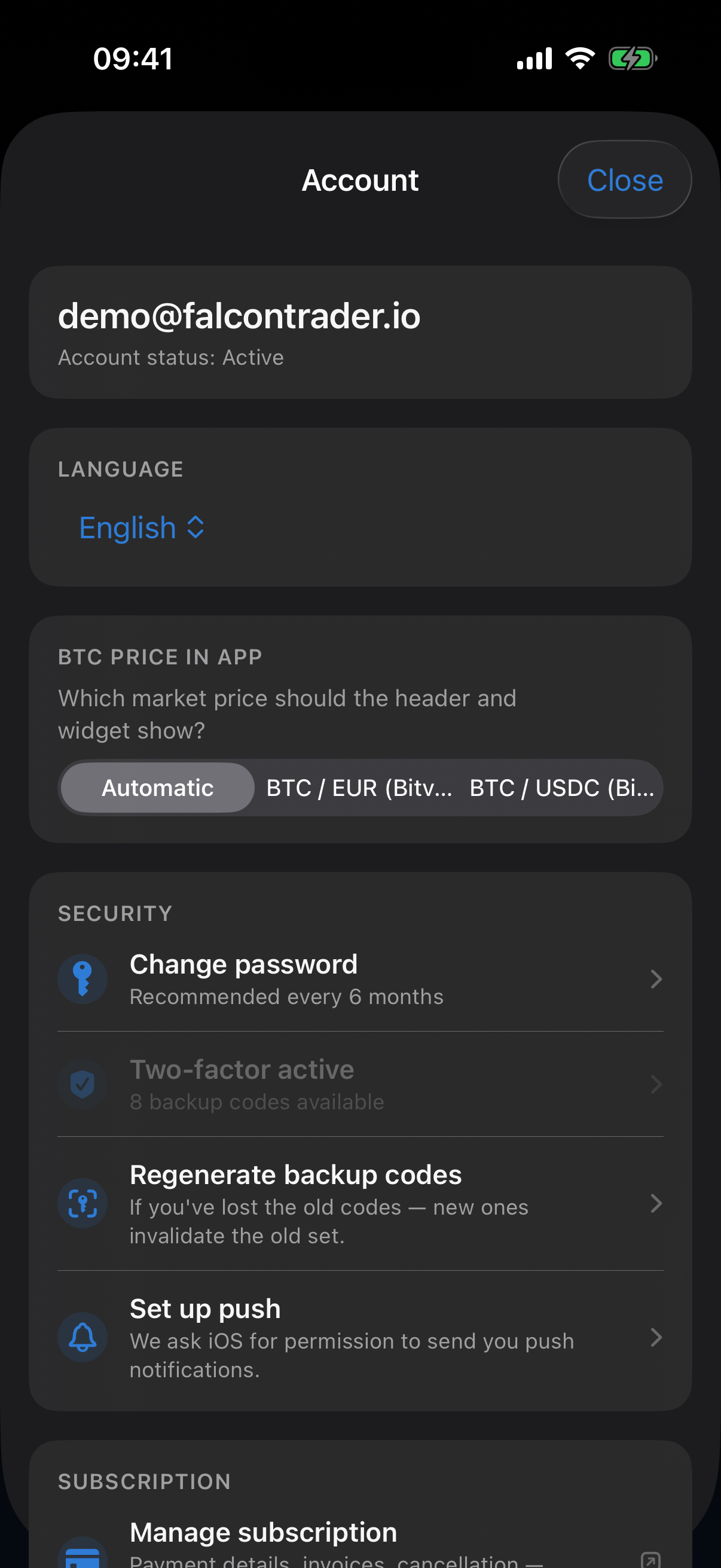 Profile screen