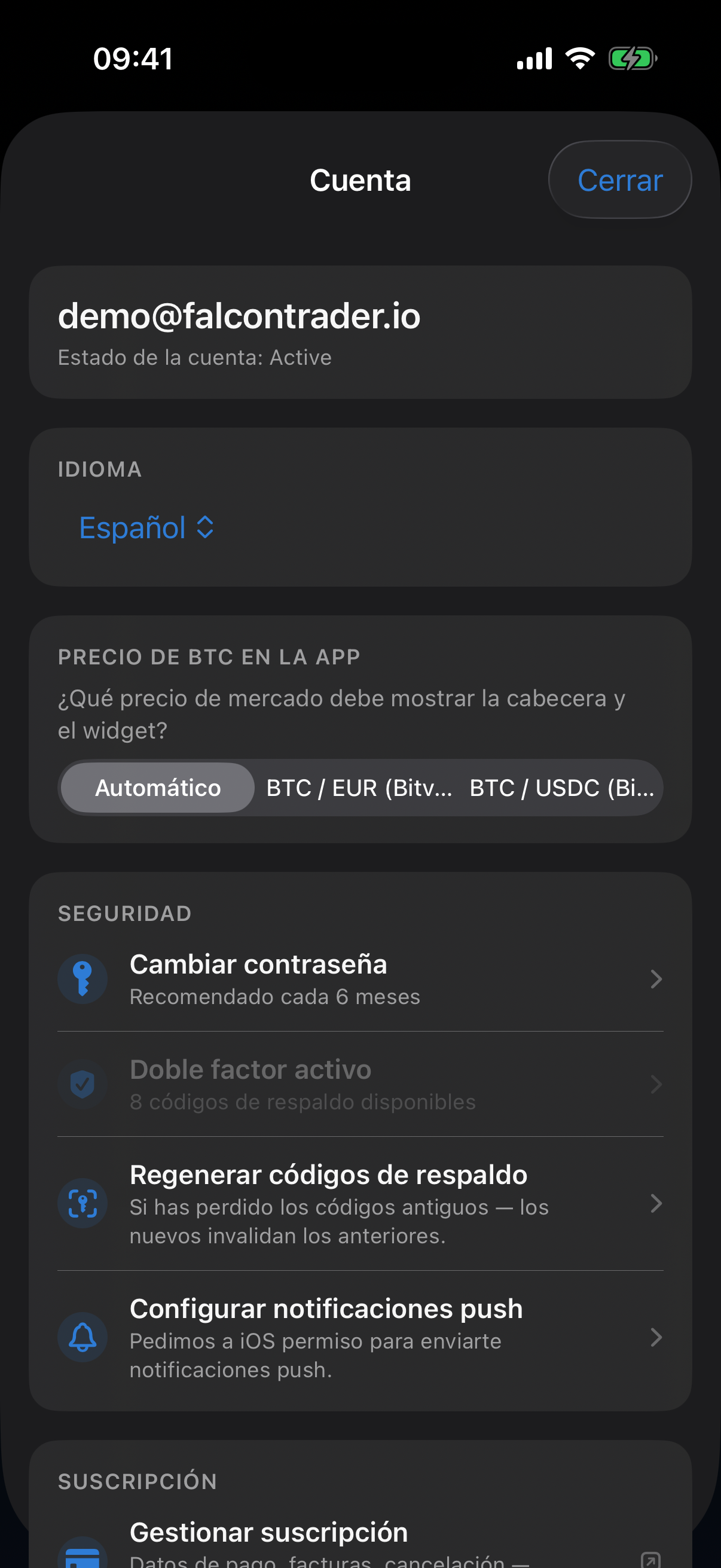 Pantalla de perfil