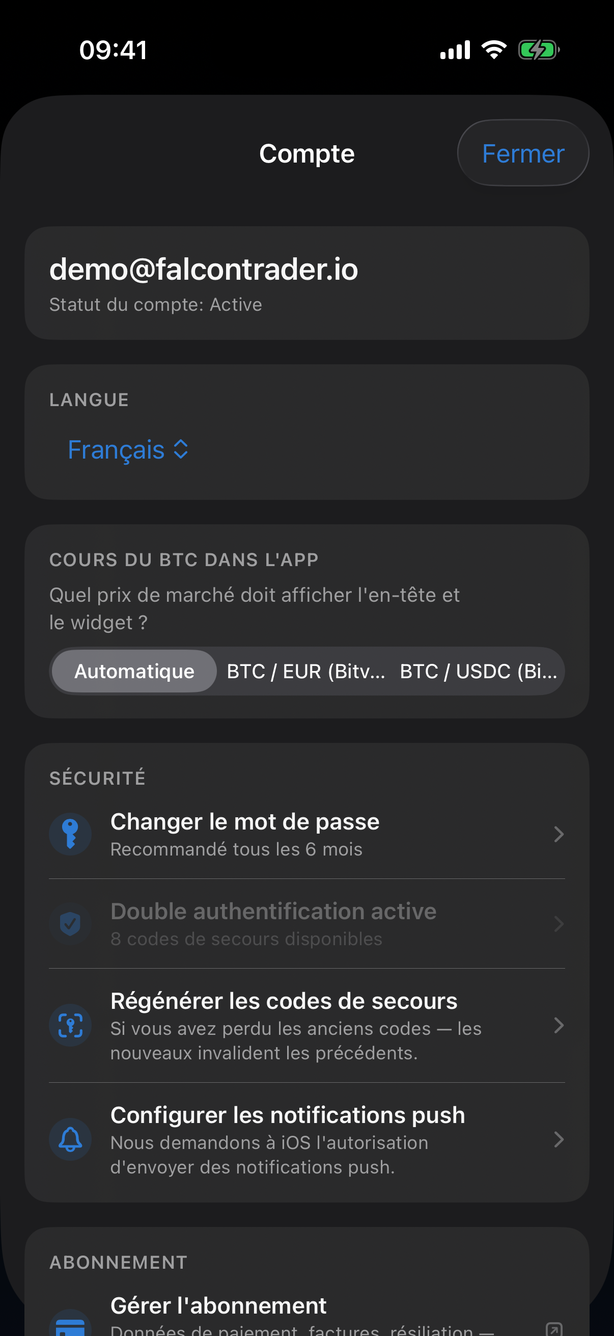 Écran de profil