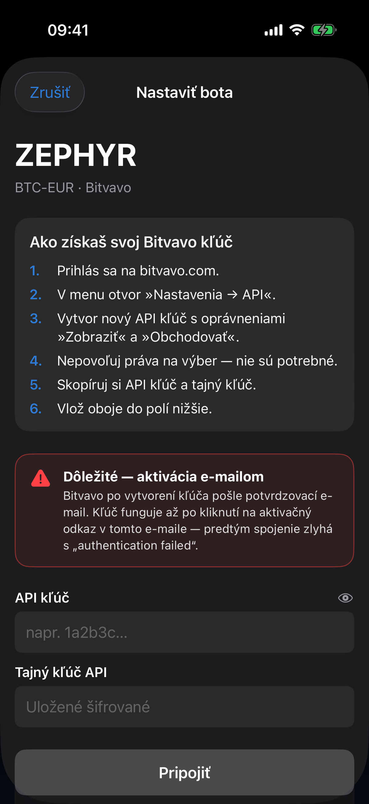 Okno nastavenia