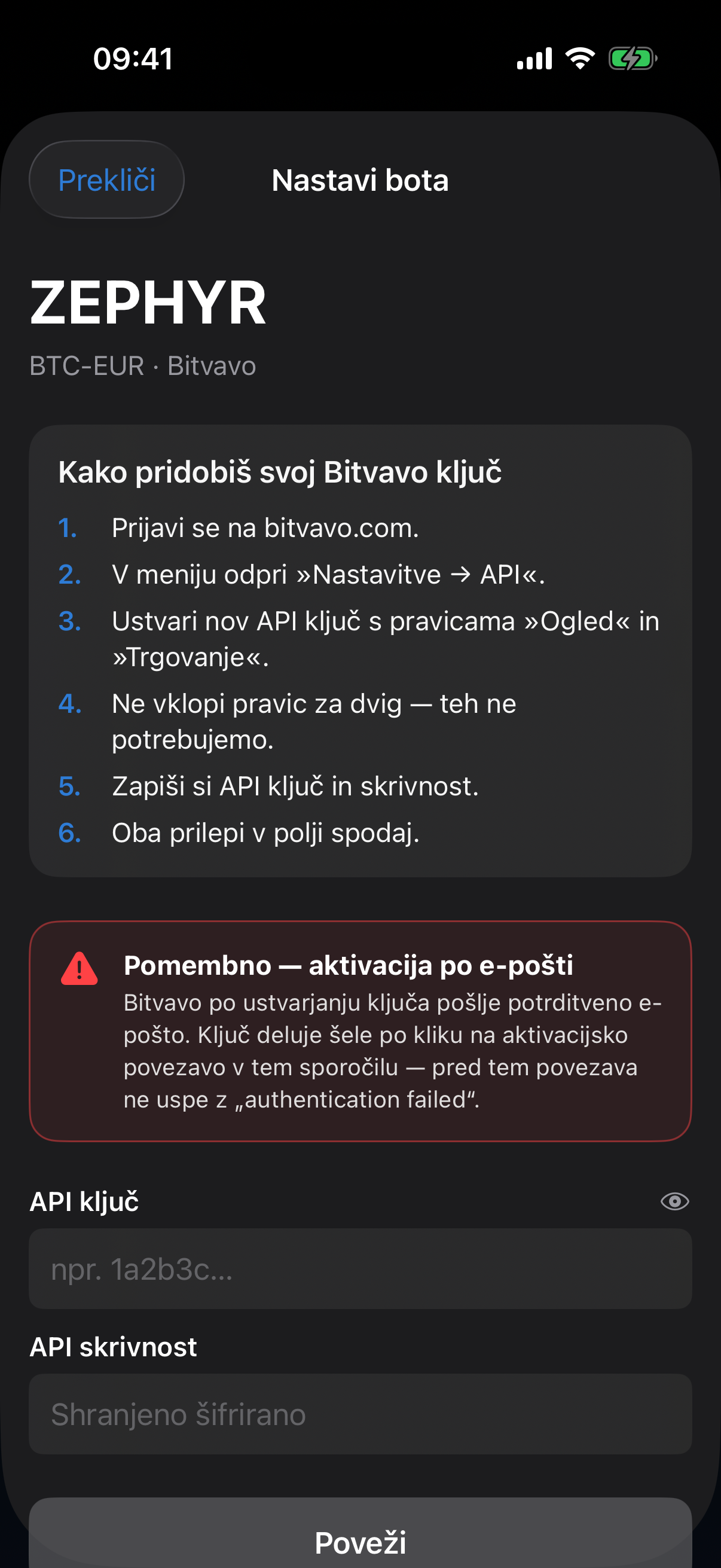 Okno za nastavitev